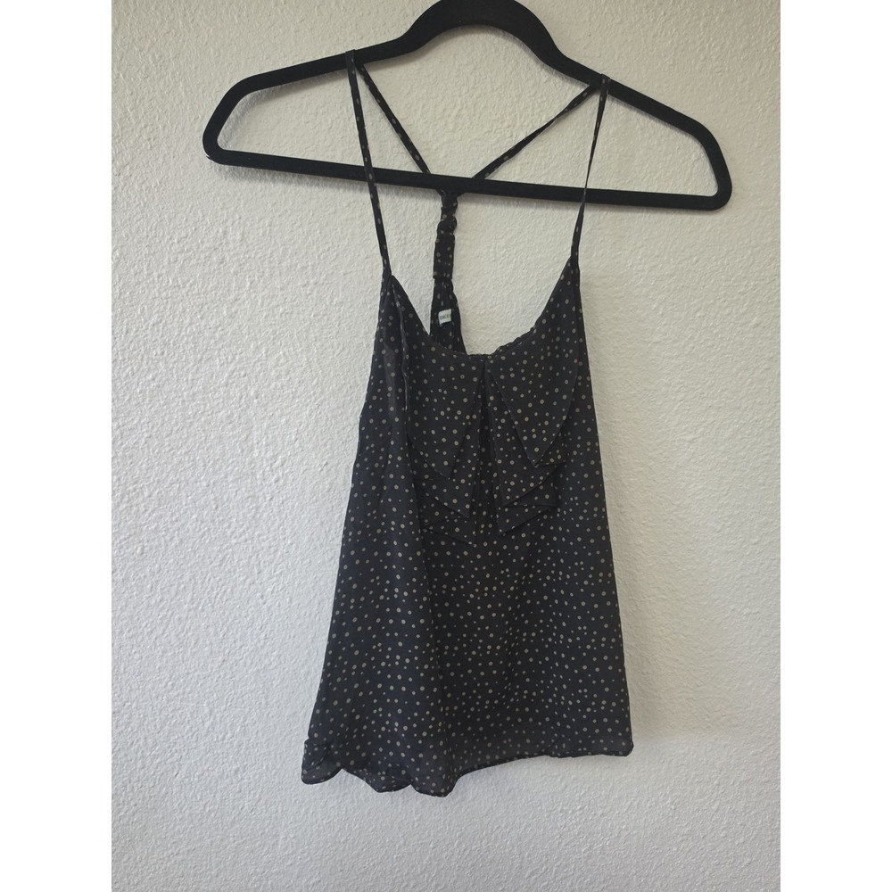 Kimchi Blue Silk Tank Top Sleeveless Black Tan Polka Dot Blouse Camisole
